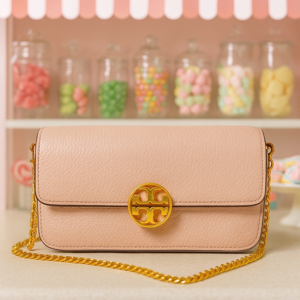 NEW Tory Burch Chelsea Chain MINI SHOULDER BAG - Pale Apricot Pink Leather AUTH
